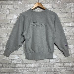 Champion Reverse Weave Women's Medium Spellout Crewneck Sweatshirt Gray Made USA